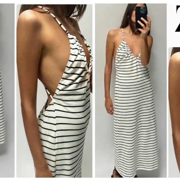 Zara Dresses & Skirts - ❌ZARA Striped Dress Coastal Cross Back Long